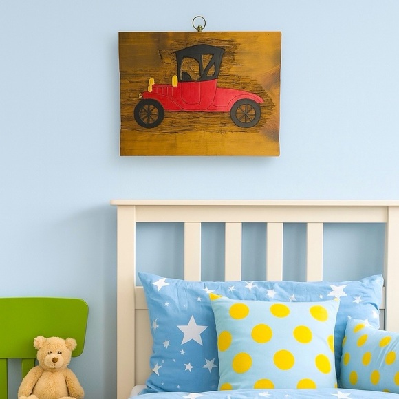 Vintage Red Car Wall
Art - Hand Carved
Rustic Wood Plaque - Antique Auto Decor - Picture 2 of 7